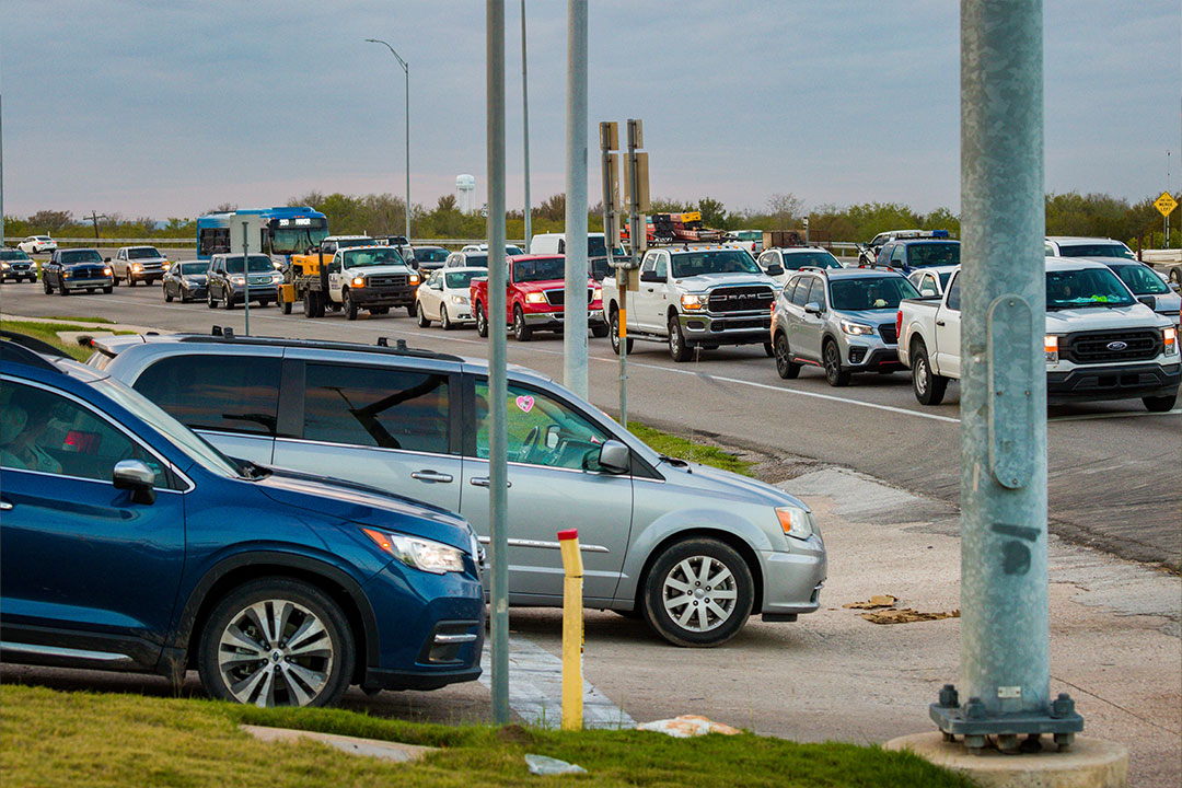 An image of vehicle traffic on U.S. 290 between State Highway 130 in Manor and State Highway 95 South in Elgin.